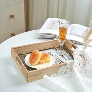 2Pcs Serving Tray with Handles Ottoman Tray for Living Room Decorative Wooden Tray for Coffee Table Large Tray Decor for Breakfast Food Home