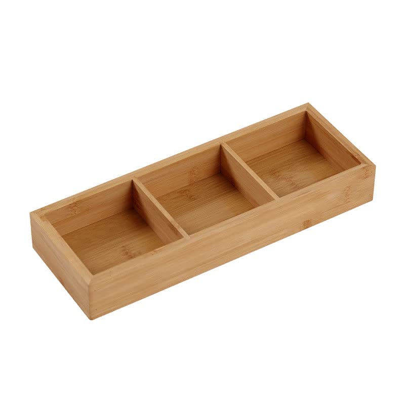 Wooden Tray Divided Tray for Serving Food Tea Tray Food Tray Multi Compartments Serving Tray for Hot Pot, Fast Food, Breakfast, Tea Coffee Table Christmas(3 Compartments)