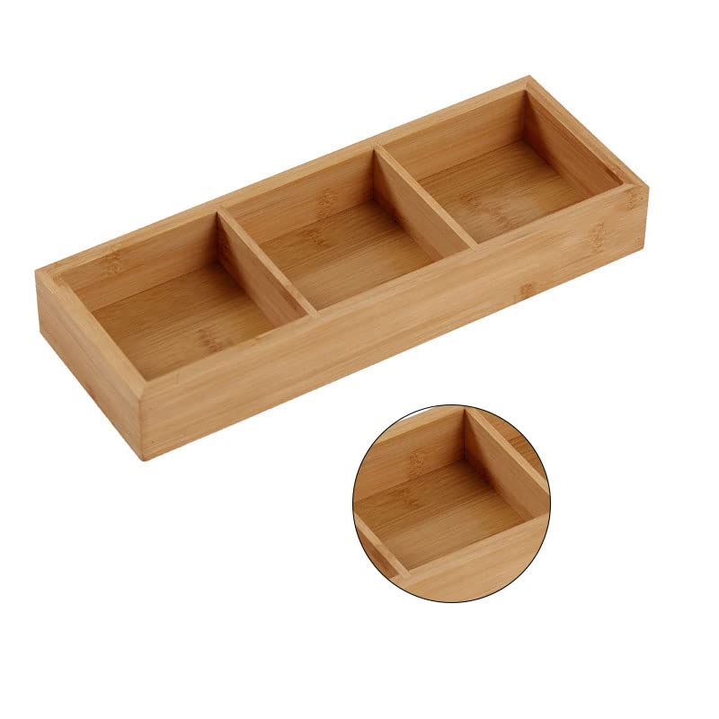 Wooden Tray Divided Tray for Serving Food Tea Tray Food Tray Multi Compartments Serving Tray for Hot Pot, Fast Food, Breakfast, Tea Coffee Table Christmas(3 Compartments)