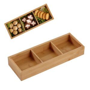 Wooden Tray Divided Tray for Serving Food Tea Tray Food Tray Multi Compartments Serving Tray for Hot Pot, Fast Food, Breakfast, Tea Coffee Table Christmas(3 Compartments)