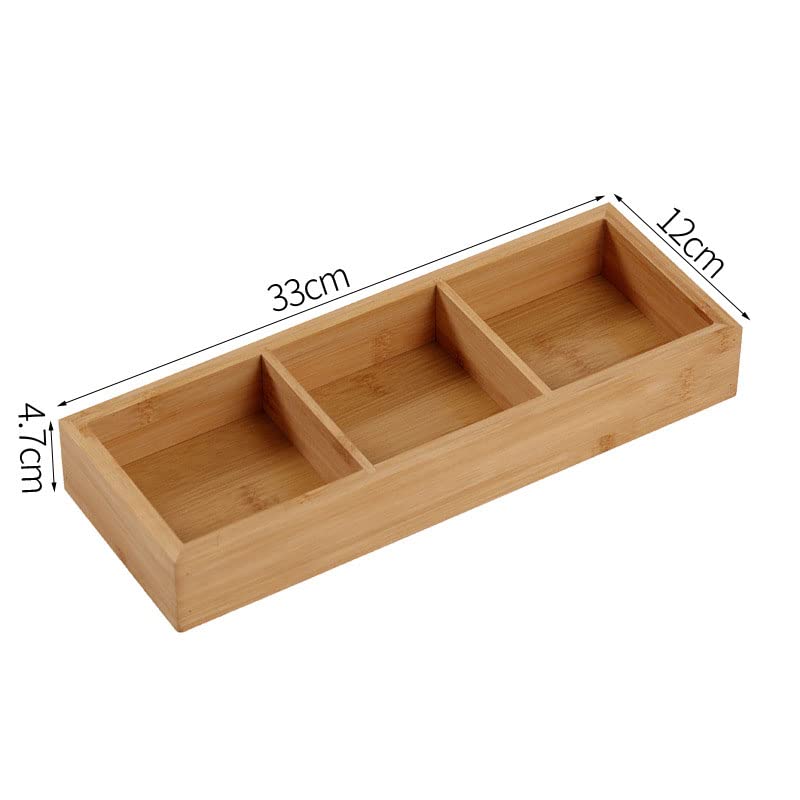 Wooden Tray Divided Tray for Serving Food Tea Tray Food Tray Multi Compartments Serving Tray for Hot Pot, Fast Food, Breakfast, Tea Coffee Table Christmas(3 Compartments)