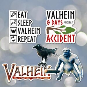 Popular Trending Survival Viking Video Computer Game Laminated Sticker gift perfect for laptop, kindle, pc, tumbler, tablet and more Norse God Odin Troll Raven (Valheim)