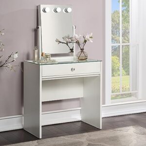 24/7 Shop at Home Peregrine Modern Wood 2-Piece Makeup Vanity Table and Adjustable Lighted Mirror Set with Bulbs, 1 Felt-Lined Drawer for Bedroom, Dressing Room, Bathroom, Guest Room, Luminous White