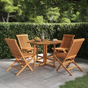 Camerina 5 Piece Folding Patio Dining Set Outdoor Patio Dining Set Outdoor Patio Furniture Patio Set Patio Table and Chairs Set Solid Wood Teak 3096573