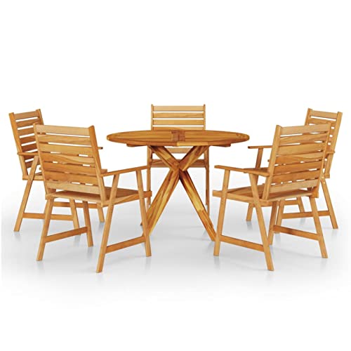 Camerina 6 Piece Patio Dining Set Outdoor Dining Table Set Patio Table and Chairs Set Outdoor Patio Dining Set Solid Wood Acacia