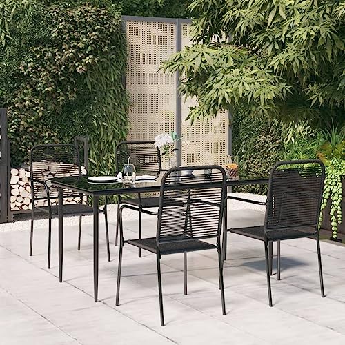 Camerina 5 Piece Patio Dining Set Patio Table and Chairs Set Outdoor Patio Dining Set Outdoor Patio Furniture Patio Set Black Cotton Rope and Steel 3156540