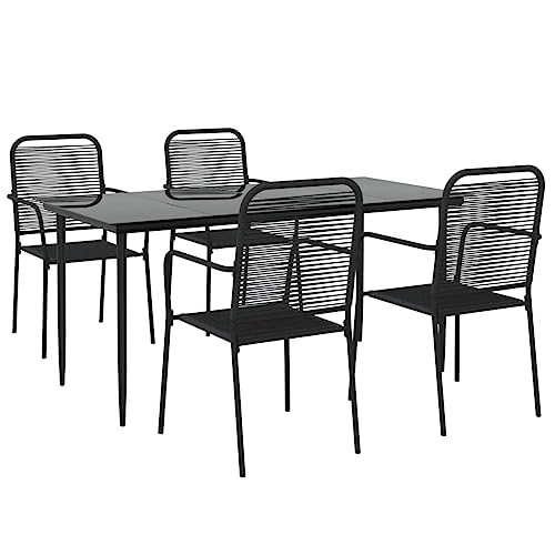 Camerina 5 Piece Patio Dining Set Patio Table and Chairs Set Outdoor Patio Dining Set Outdoor Patio Furniture Patio Set Black Cotton Rope and Steel 3156540