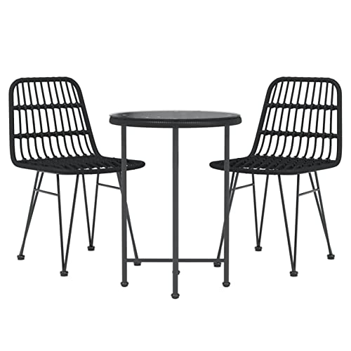 Camerina 3 Piece Patio Dining Set Outdoor Patio Dining Set Outdoor Patio Furniture Patio Set Patio Table and Chairs Set Black Poly Rattan 3157836