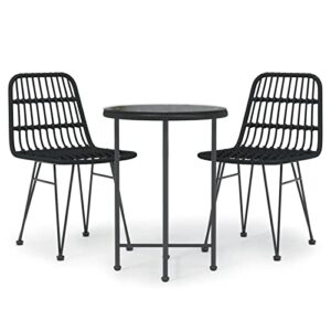 Camerina 3 Piece Patio Dining Set Outdoor Patio Dining Set Outdoor Patio Furniture Patio Set Patio Table and Chairs Set Black Poly Rattan 3157836