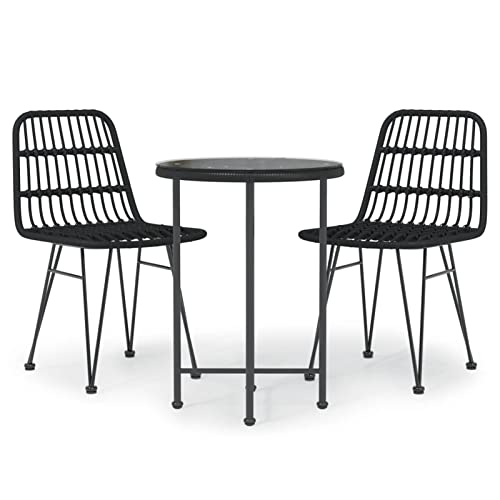 Camerina 3 Piece Patio Dining Set Outdoor Patio Dining Set Outdoor Patio Furniture Patio Set Patio Table and Chairs Set Black Poly Rattan 3157836