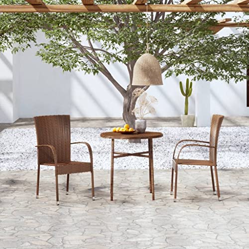 qiangxing 3 Piece Patio Dining Set Outdoor Patio Dining Set Outdoor Patio Furniture Patio Set Patio Table and Chairs Set Poly Rattan Brown 3098027