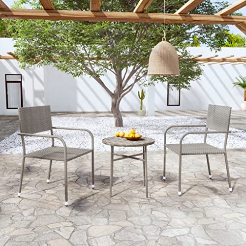 qiangxing 3 Piece Patio Dining Set Outdoor Patio Dining Set Outdoor Patio Furniture Patio Set Patio Table and Chairs Set Poly Rattan Gray 3098034