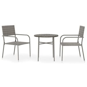 qiangxing 3 Piece Patio Dining Set Outdoor Patio Dining Set Outdoor Patio Furniture Patio Set Patio Table and Chairs Set Poly Rattan Gray 3098034