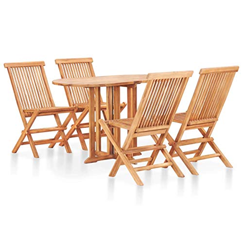 qiangxing 5 Piece Folding Patio Dining Set Outdoor Patio Dining Set Outdoor Patio Furniture Patio Set Patio Table and Chairs Set Solid Teak Wood