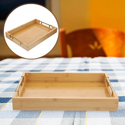 Kichvoe Bamboo Serving Tray Kitchen Food Tray with Handles Serving Platters Tray for Dinners Party Tea Bar Table Breakfast Snack 38 * 26.5 * 5cm