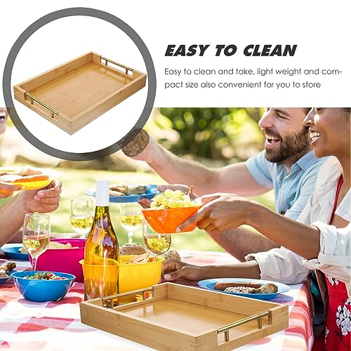 Kichvoe Bamboo Serving Tray Kitchen Food Tray with Handles Serving Platters Tray for Dinners Party Tea Bar Table Breakfast Snack 38 * 26.5 * 5cm