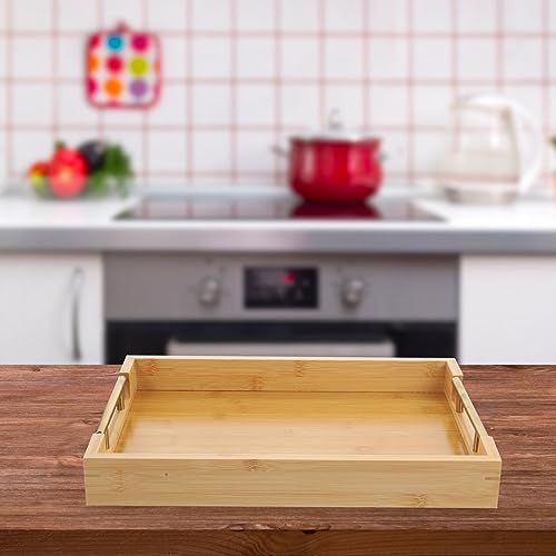 Kichvoe Bamboo Serving Tray Kitchen Food Tray with Handles Serving Platters Tray for Dinners Party Tea Bar Table Breakfast Snack 38 * 26.5 * 5cm