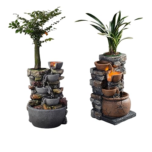 Haobos Indoor Fountainl Rockery Soothing Sound Tabletop Fountains Home/Office Decor with a Small Plastic Pot to Grow The Plant by Yourself(Automatic Watering)