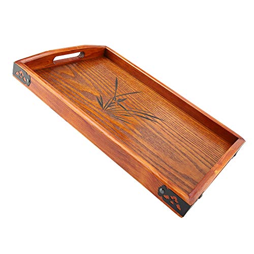 Ikunde Large Wood Serving Tea Water Drinks Tray Wooden Breakfast Tea Serving Tray with Handle