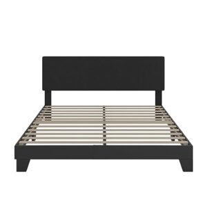 WEEWAY Queen Bed Frame Upholstered Platform Bed with Adjustable Faux Leather Headboard and Strong Wooden Slats, Heavy-Duty Mattress Foundation, No Box Spring Needed, Easy Assembly, Black