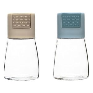 glass seasoning shakers salt & pepper shakers precision dosing push type for home cooking picnic camping rations salt shakers (beige+blue)