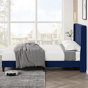 IDEALHOUSE Queen Size Bed Frame with Headboard Wingback, Upholstered Platform Bed with Button Tufted Headboard, Wooden Slats Support, Easy Assembly, Noise-Free, No Box Spring Needed, Blue