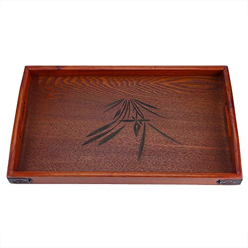 Ikunde Large Wood Serving Tea Water Drinks Tray Wooden Breakfast Tea Serving Tray with Handle