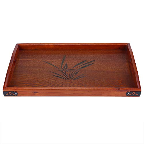 Ikunde Large Wood Serving Tea Water Drinks Tray Wooden Breakfast Tea Serving Tray with Handle