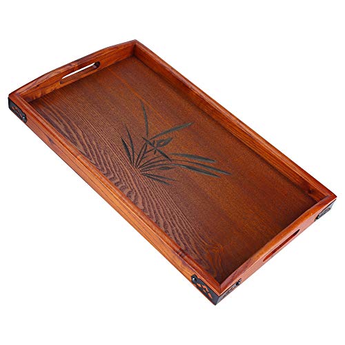 Ikunde Large Wood Serving Tea Water Drinks Tray Wooden Breakfast Tea Serving Tray with Handle