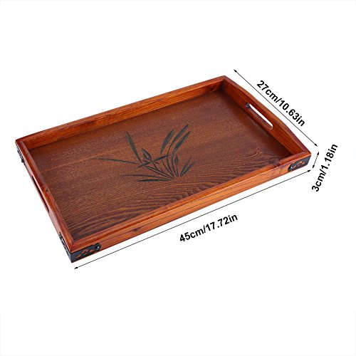 Ikunde Large Wood Serving Tea Water Drinks Tray Wooden Breakfast Tea Serving Tray with Handle