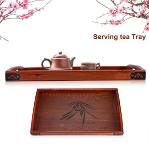 Ikunde Large Wood Serving Tea Water Drinks Tray Wooden Breakfast Tea Serving Tray with Handle