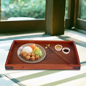 Ikunde Large Wood Serving Tea Water Drinks Tray Wooden Breakfast Tea Serving Tray with Handle