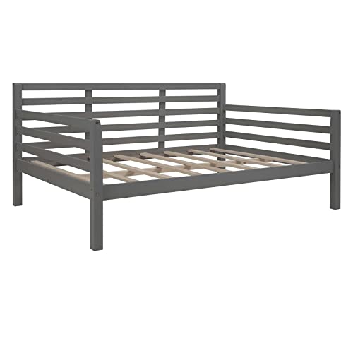 Full Size Wooden Daybed Frame, Dual-use Sturdy Sofa Bed with Wood Slat Support for Bedroom Living Room, No Spring Box Needed for Boys Girls Teens Adults, Under Bed Storage, Space Saving (Gray)