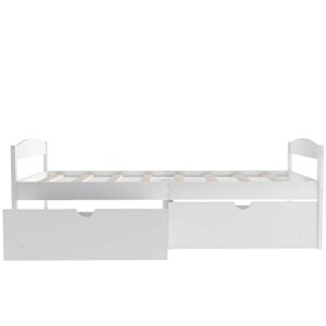 Heliosphere Twin Size Solid Wood Daybed with 2 Storage Drawers, Due Use Sofa Bed with Sturdy Wooden Slat Support, No Box Spring Needed for Boys Girls Teens Adults Guest, Easy Assemble (White)