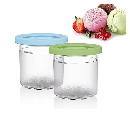 EVANEM 2/4/6PCS Creami Deluxe Pints, for Creami Ninja,16 OZ Ice Cream Pints with Lids Reusable,Leaf-Proof Compatible with NC299AMZ,NC300s Series Ice Cream Makers,Blue+Green-4PCS