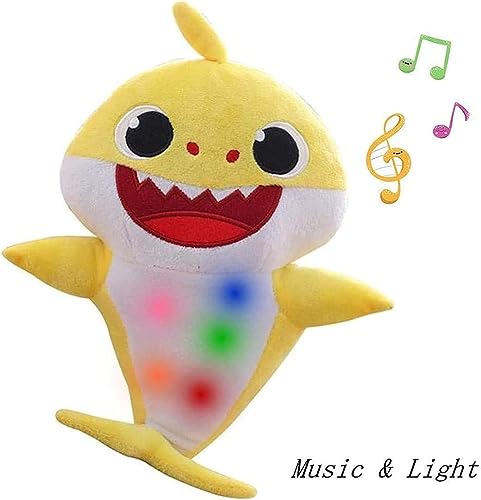 Baby Cute Plush Toy Plush Shark Toy That Sings with Music and Luminous Light is The Best Birthday Gift for Children … (Yellow)