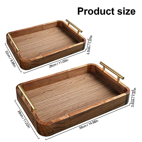 Black Walnut Wooden Vintage Fashion Tray with Metal Handle Food Drink Tray for Coffee Table, Breakfast Dinner and Bar Kitchen Supplies Kitchen Decor Bread Fruit Beverage Tray (8.66 * 11.02)