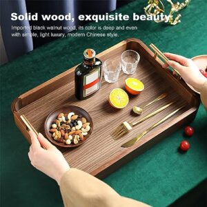 Black Walnut Wooden Vintage Fashion Tray with Metal Handle Food Drink Tray for Coffee Table, Breakfast Dinner and Bar Kitchen Supplies Kitchen Decor Bread Fruit Beverage Tray (8.66 * 11.02)