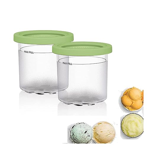 EVANEM 2/4/6PCS Creami Pint Containers, for Ninja Creami Ice Cream Maker,16 OZ Creami Deluxe Pints Reusable,Leaf-Proof Compatible with NC299AMZ,NC300s Series Ice Cream Makers,Green-4PCS