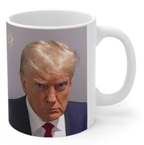 donald trump mugshot photo coffee mug - great gift for him or her - 11oz white ceramic cup