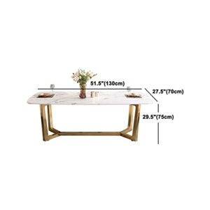 LAKIQ Modern Rectangular Dining Table Whit Faux Marble with Gold Trestle Kitchen Dining Room Table Pedestal Dining Table-Table Only(51.2" L x 27.6" W x 29.5" H)