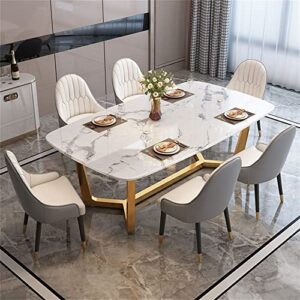 lakiq modern rectangular dining table whit faux marble with gold trestle kitchen dining room table pedestal dining table-table only(51.2" l x 27.6" w x 29.5" h)