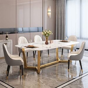 LAKIQ Modern Rectangular Dining Table Whit Faux Marble with Gold Trestle Kitchen Dining Room Table Pedestal Dining Table-Table Only(51.2" L x 27.6" W x 29.5" H)