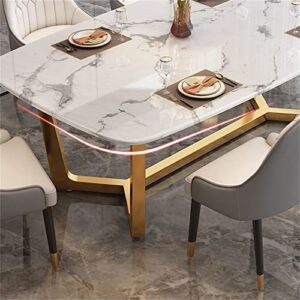 LAKIQ Modern Rectangular Dining Table Whit Faux Marble with Gold Trestle Kitchen Dining Room Table Pedestal Dining Table-Table Only(51.2" L x 27.6" W x 29.5" H)