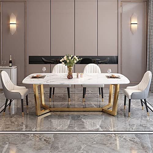 LAKIQ Modern Rectangular Dining Table Whit Faux Marble with Gold Trestle Kitchen Dining Room Table Pedestal Dining Table-Table Only(51.2" L x 27.6" W x 29.5" H)