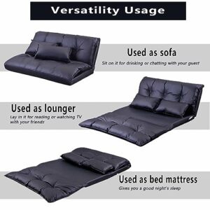 Mdhitsox Floor Sofa Bed with 2 Pillows, Adjustable Lazy Sofa, Folding Futon Couch, Video Gaming Sofa for Bedroom/Living Room/Balcony, Lounge Couch Bed, 5 Reclining Position (Black)