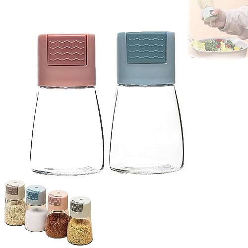 Salt And Pepper Shakers Precise Quantitative Push Type,0.5g Metering Salt Shaker,Clear Glass Salt Shakers For Kitchen,Salt And Pepper Shakers Set,Glass Salt Shaker Dispenser (2PCS-E)