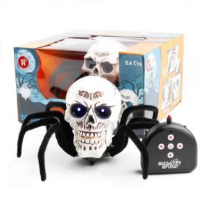 2023 latest halloween skeleton decor remote control toy,skull tarantula realistic animal toy, spooky rc spider prank with light up eyes, great hallowee toy for kids