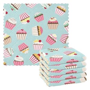 alaza cute cupcake dish towels set of 6,dish bar tea towel dishcloths washable fast drying dish cloth reusable cleaning cloth,11 x 11 inches