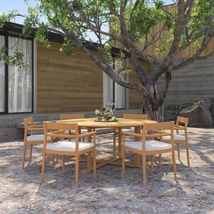 oxford garden lido 7 pc teak dining set w/ 67 inch round table in natural/bliss linen